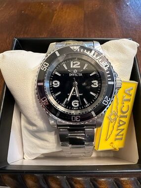 Invicta Men's Silver Stainless Steel Watch with Black Dial